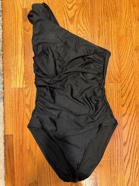 J. Crew Black One-Shoulder Ruched One-Piece Swimsuit
